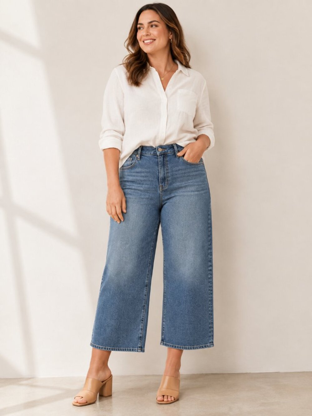 KUT from the Kloth Lucy High Rise Crop Wide Leg Jeans 16 Medium Wash Stretch